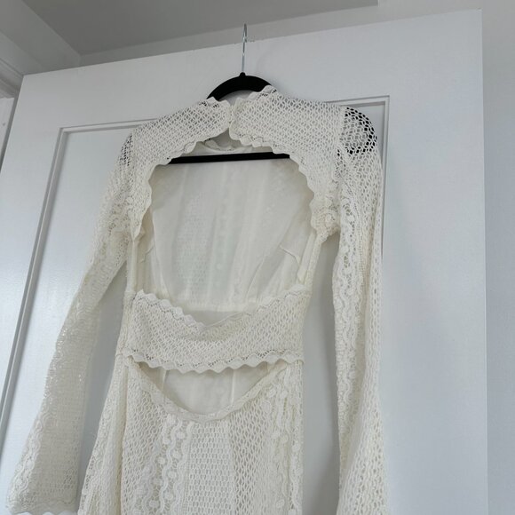 NWT Reiss Aspen Heavy Lace Midi Dress Sz 8 in White Bell Sleeves Cut-out Back - Picture 11 of 12